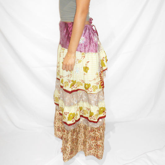 'Marigold & Mulberry' Vintage Sari Drawstring Skirt | Hand-Embellished
