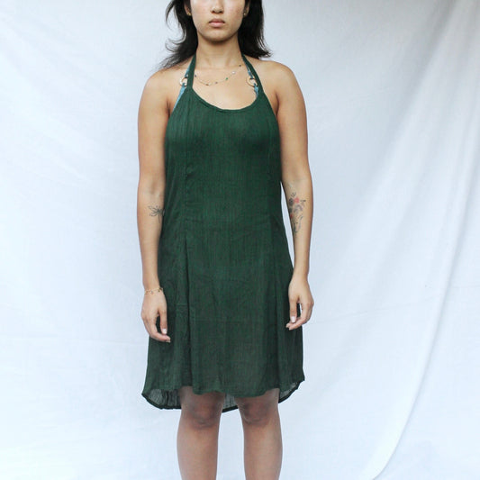 Forest Green Halter Mini Dress - Deadstock Vintage