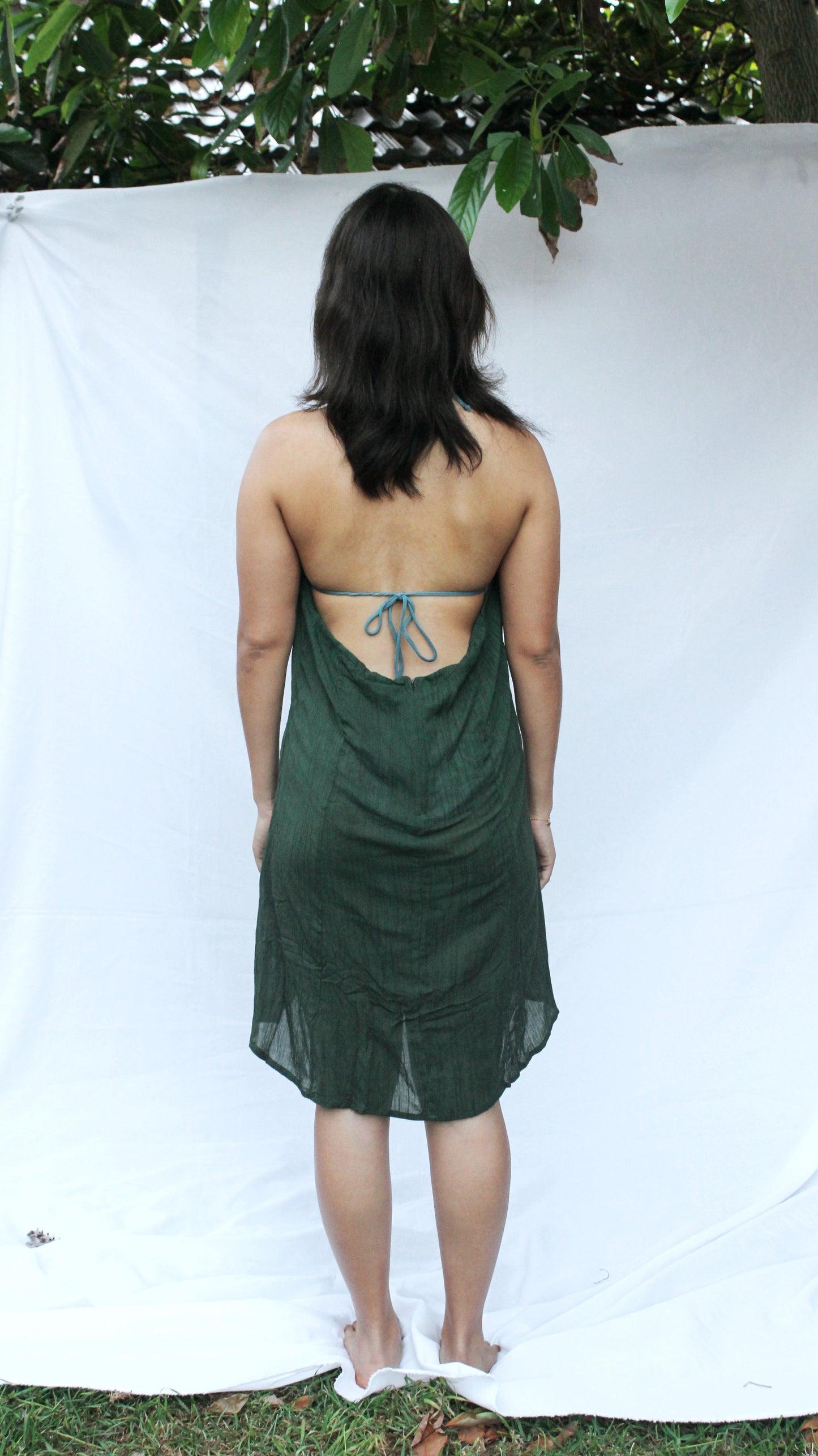 Forest Green Halter Mini Dress - Deadstock Vintage