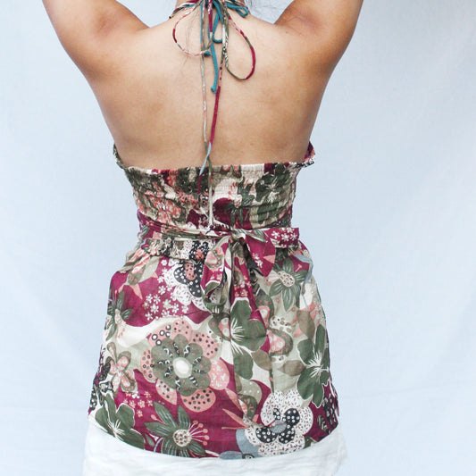 Vintage Deadstock Burgundy Embellished Floral Halter Top