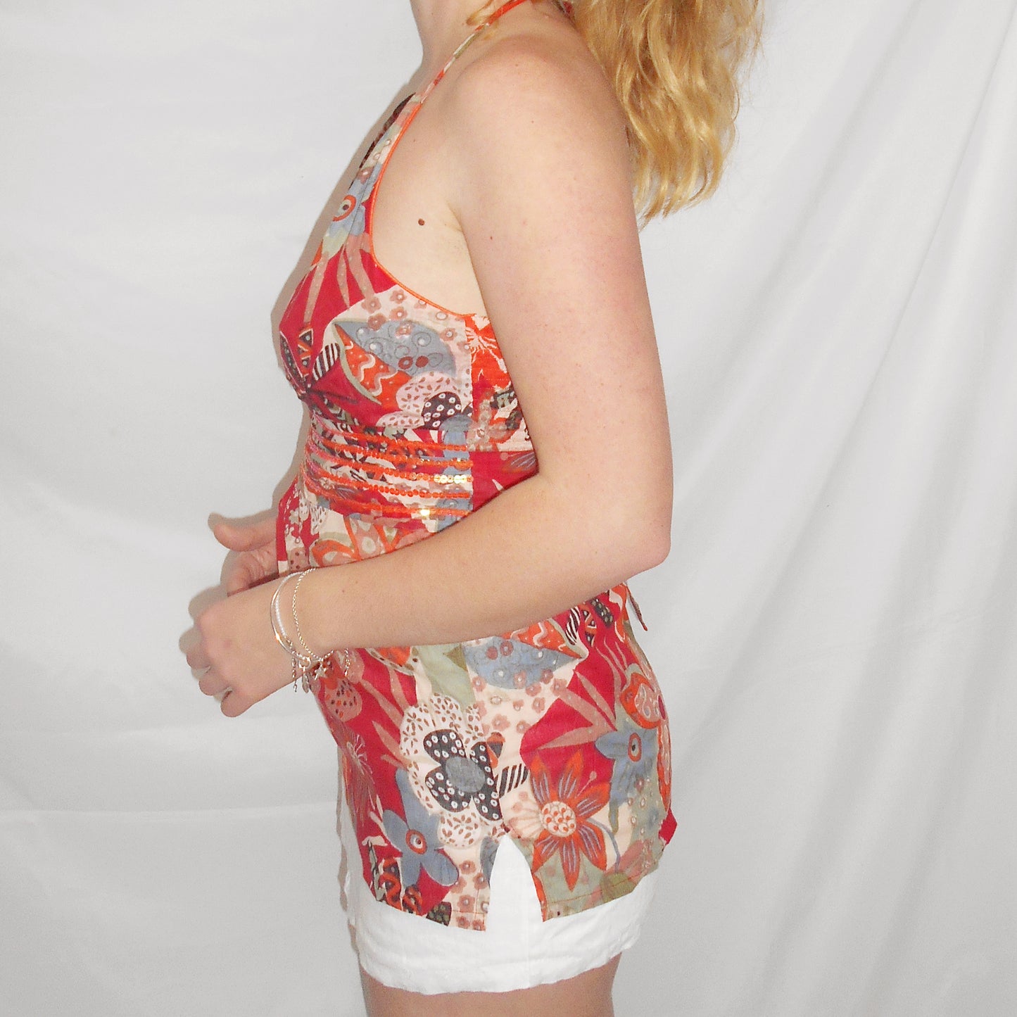 Vintage Deadstock Sunset Embellished Floral Halter Top