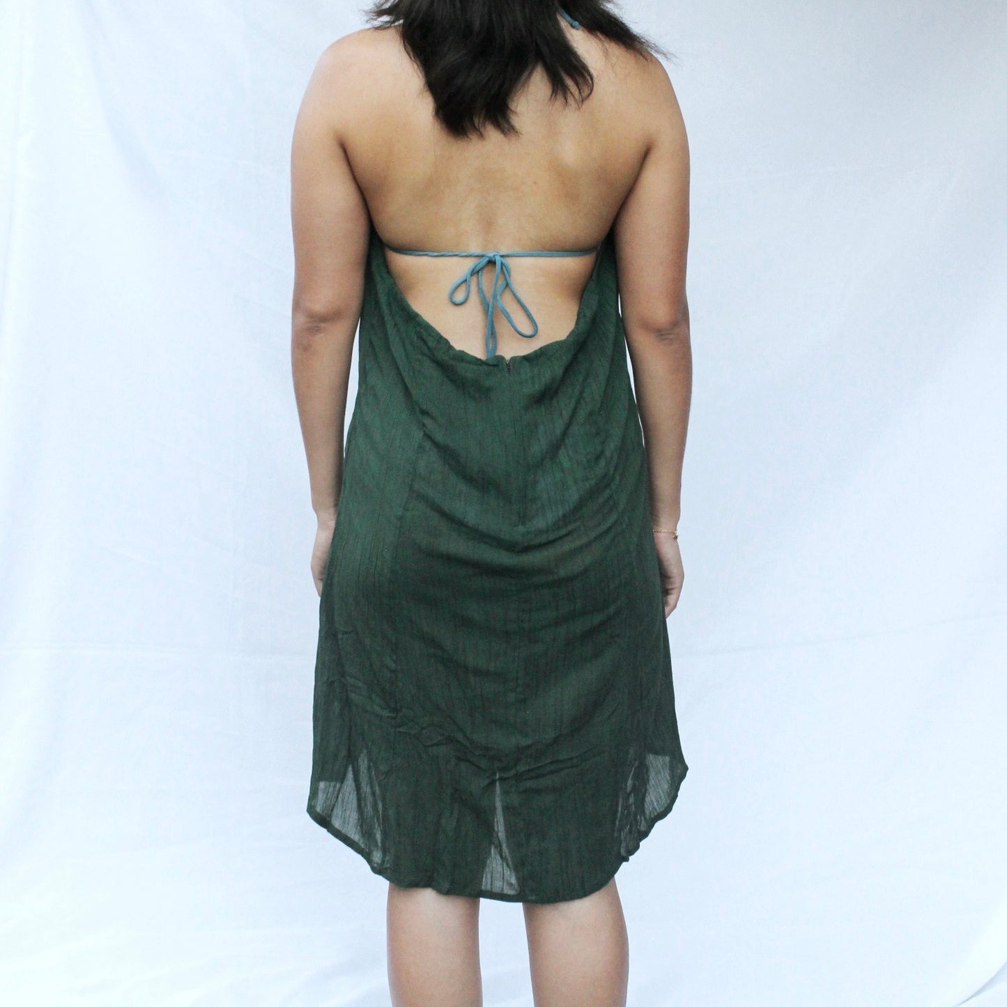 Forest Green Halter Mini Dress - Deadstock Vintage