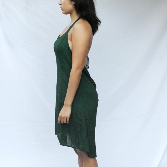 Forest Green Halter Mini Dress - Deadstock Vintage